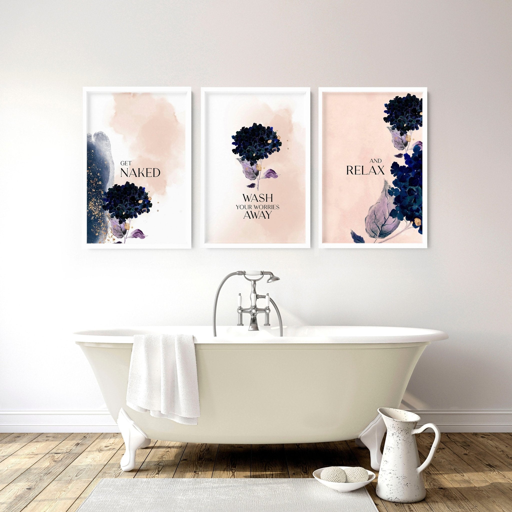 Shabby Chic enmarcado conjunto de 3 impresiones de arte de pared para la decoración del hogar del baño, impresiones de pared de vegetación de acuarela botánica para la decoración del spa del inodoro