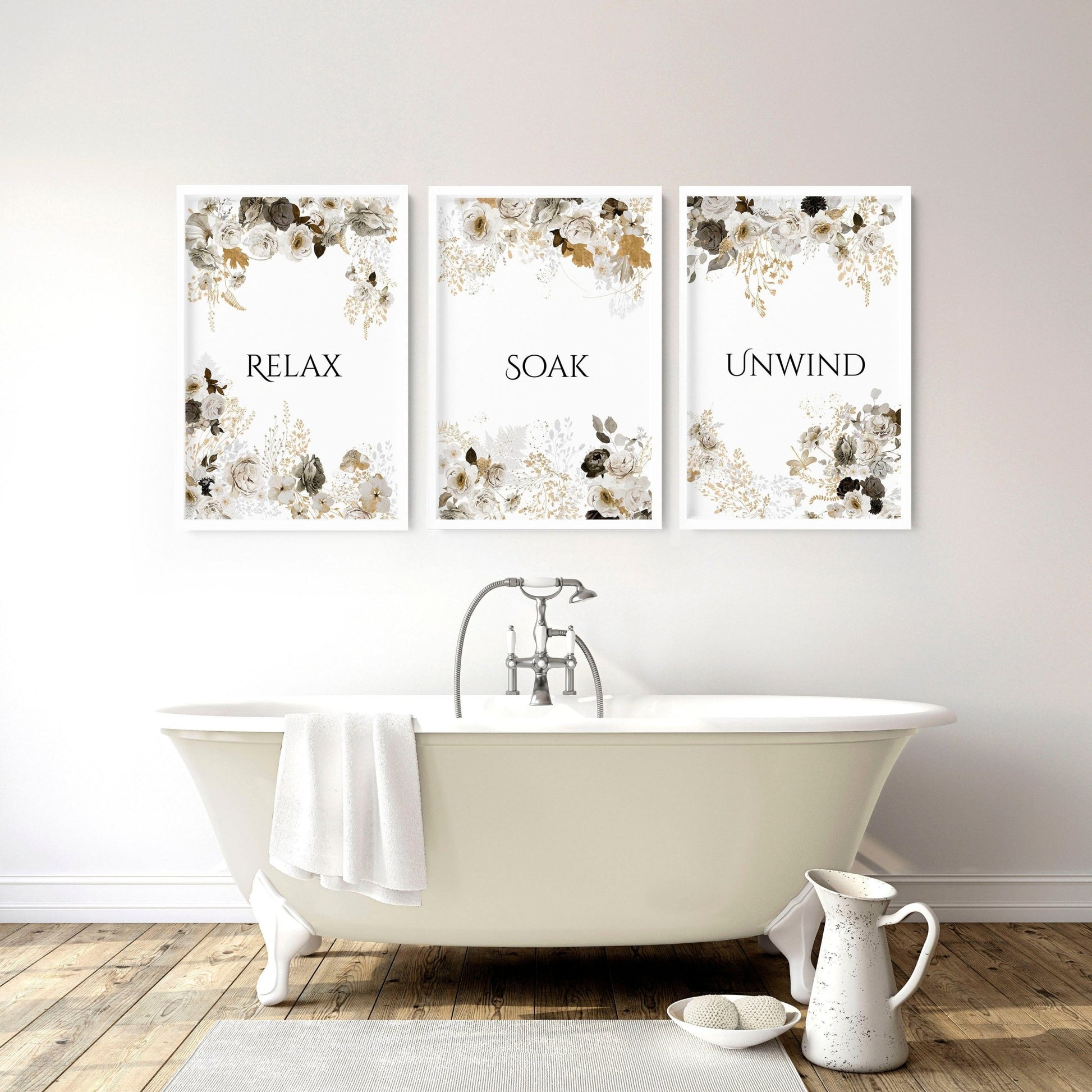 Shabby Chic Wall art | set of 3 framed bathroom prints
