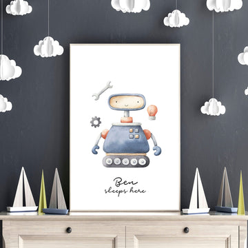 Space and Planets - Robot wall art print for Nursery