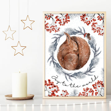 Squirrel wall art print for Folk Christmas Decor - About Wall Art