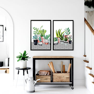 Kitchen wall pictures | set of 2 Succulent wall art prints
