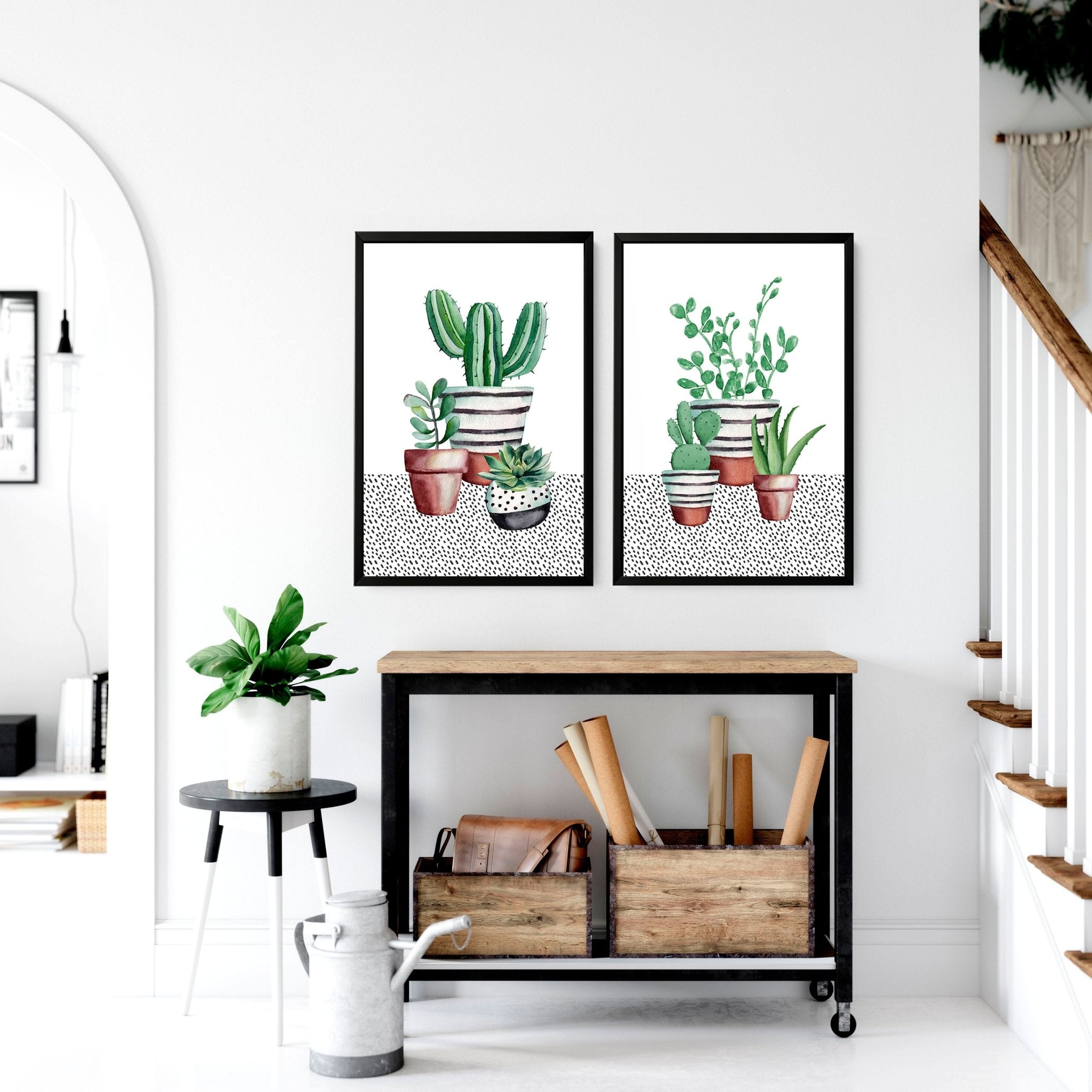 Plantas suculentas enmarcadas conjunto de 2 impresiones de arte de pared para la decoración de la cocina y el comedor, regalo de mamá de plantas tropicales, arte de pared de la galería Greenery