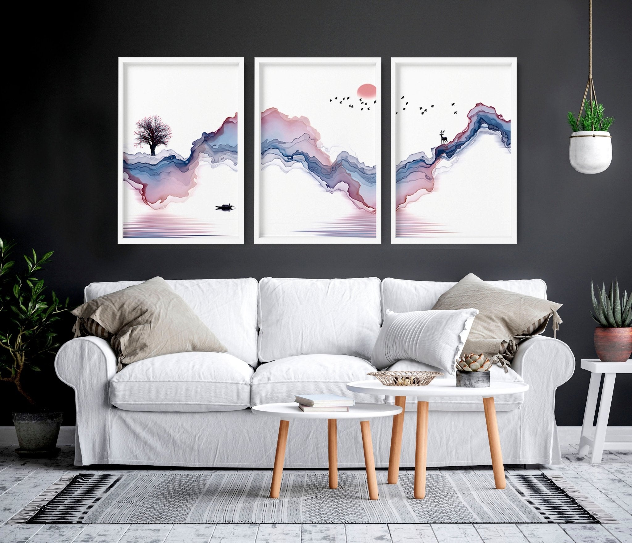 Japanese landscape artwork | set of 3 framed wall art