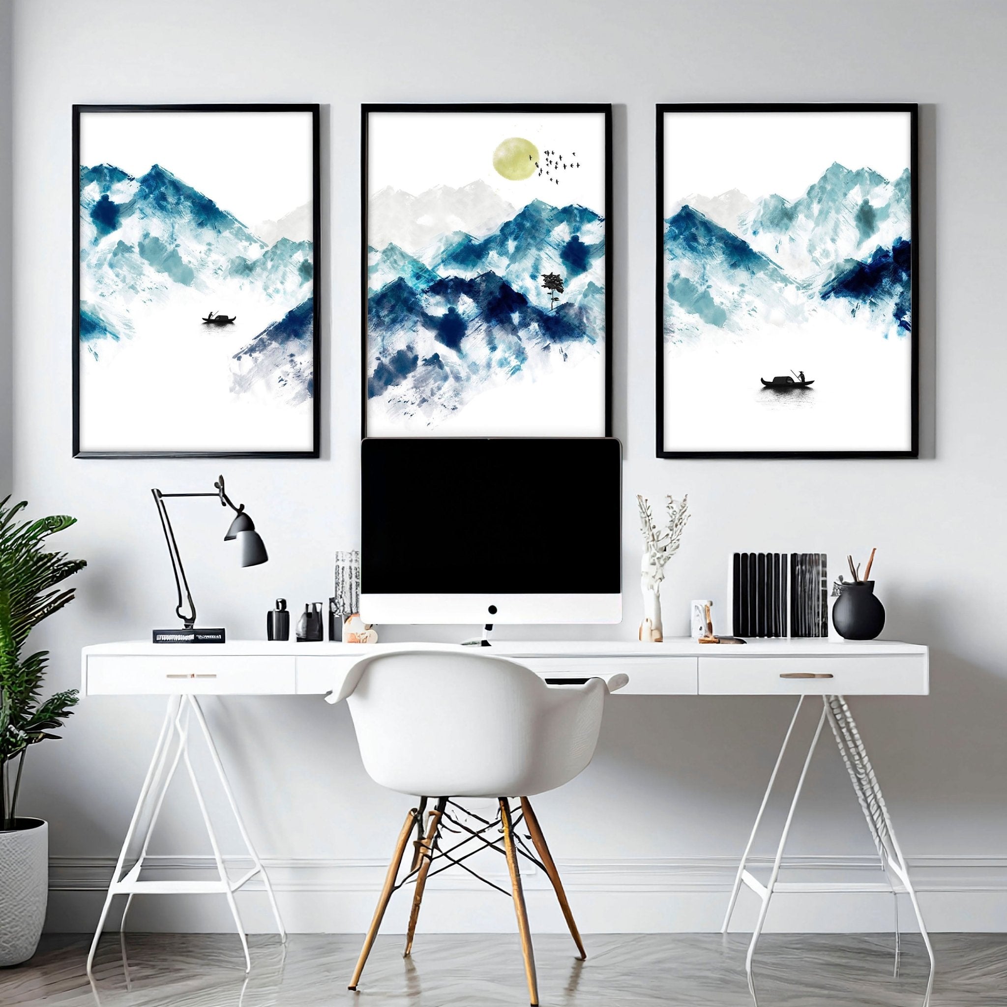 Wall art in teal | set of 3 wall art for Home office Decor