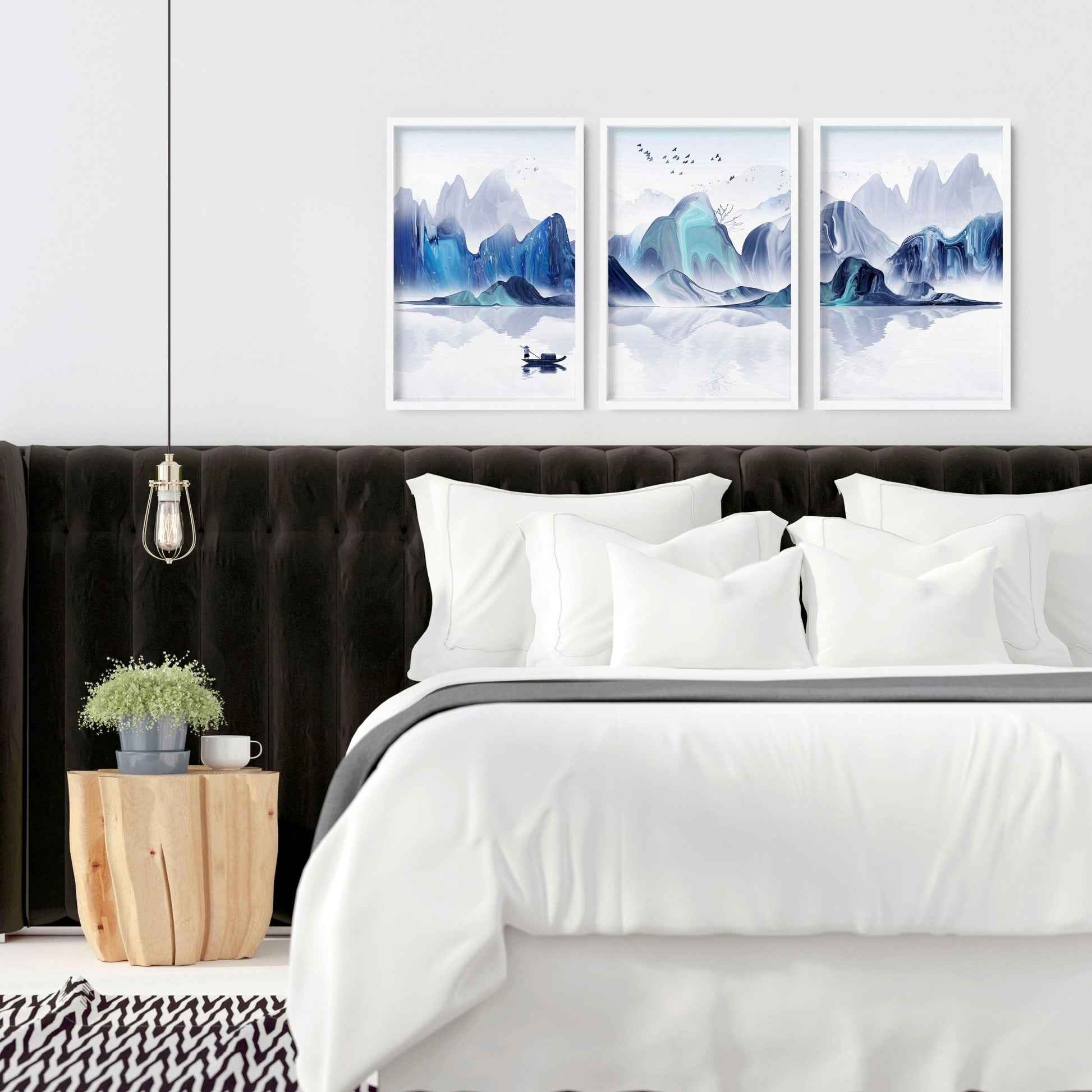 Teal Japanese wall decor for bedroom | set of 3 wall art prints - About Wall Art