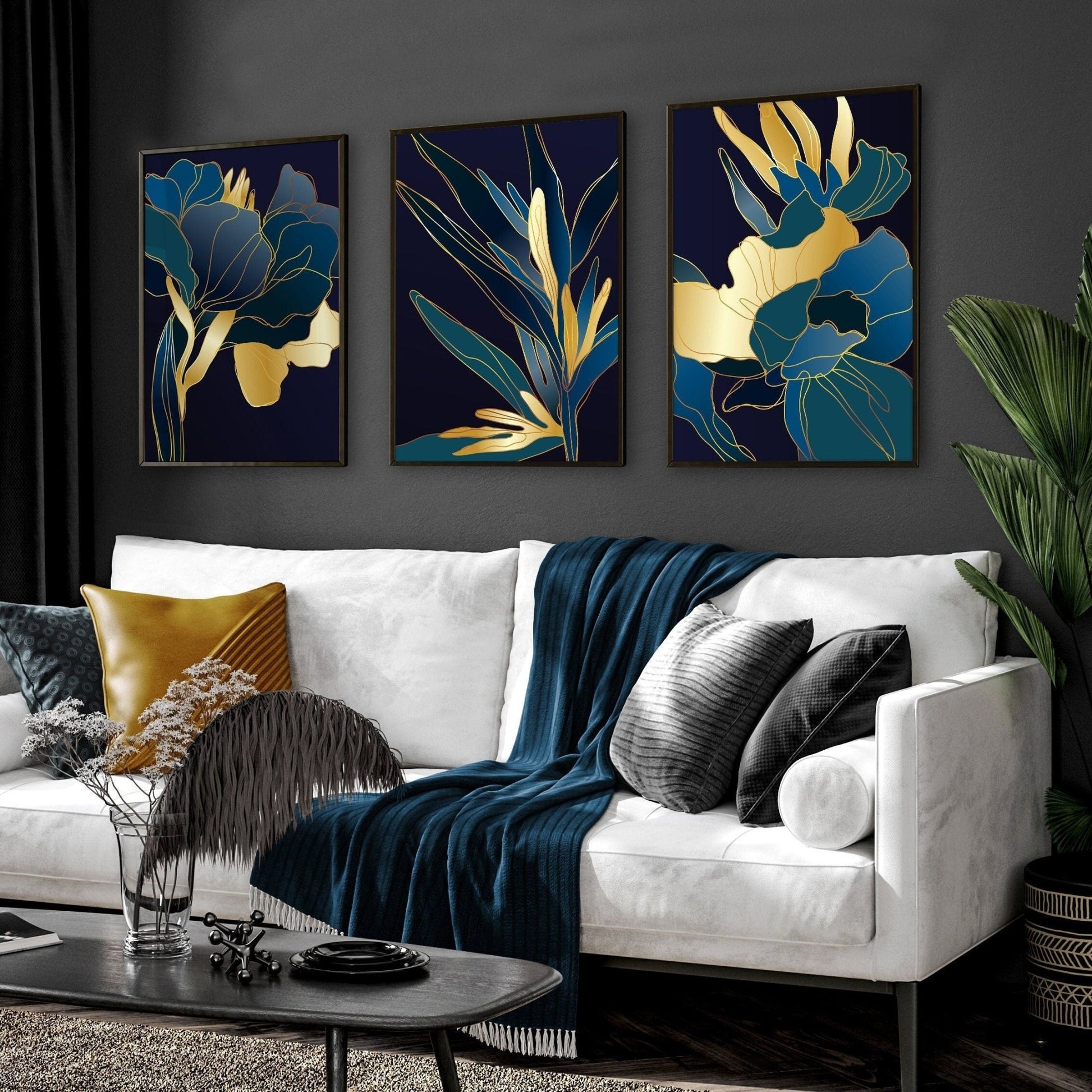 Living room artwork | set of 3 Teal wall art prints