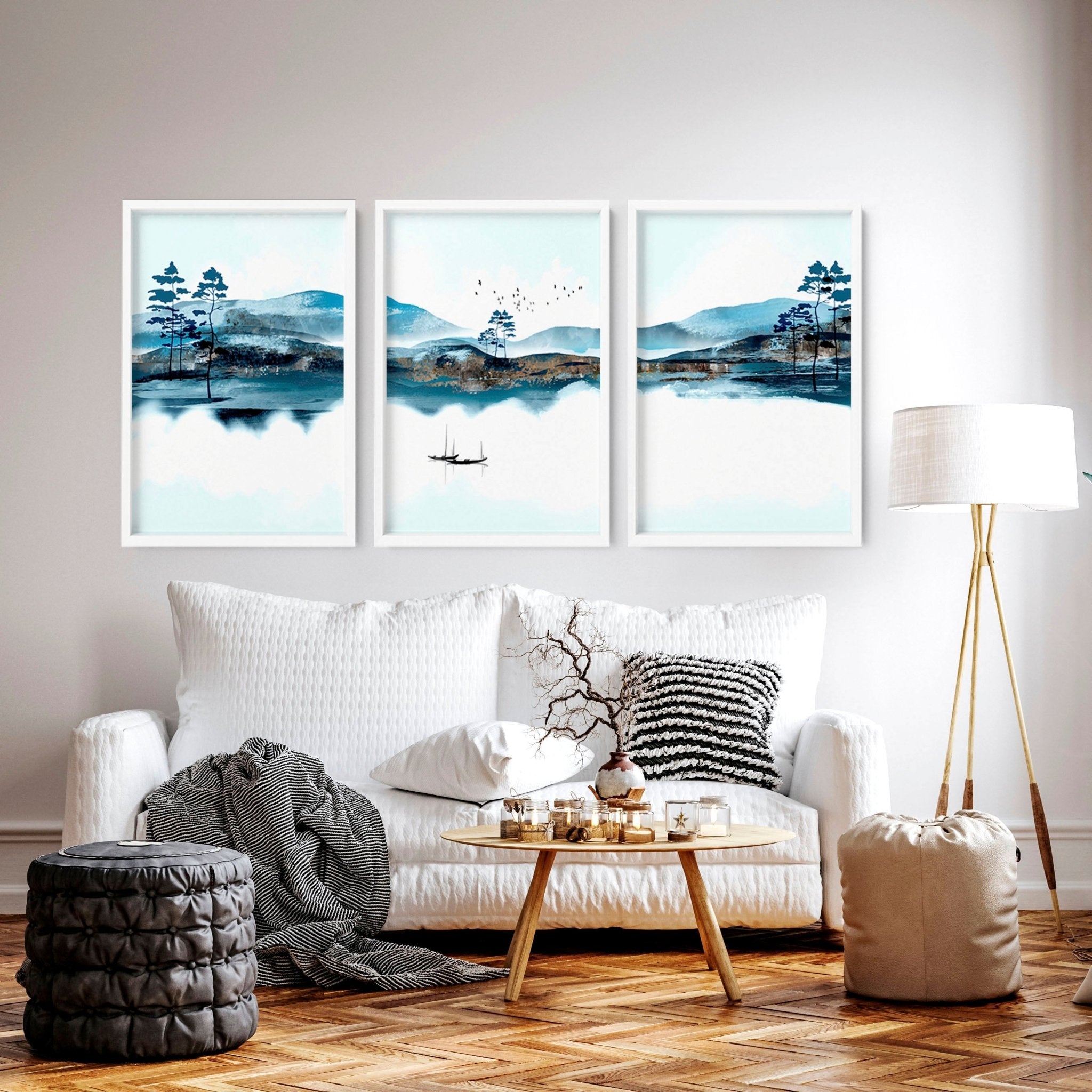 Teal wall art for living room | set of 3 wall art prints - About Wall Art