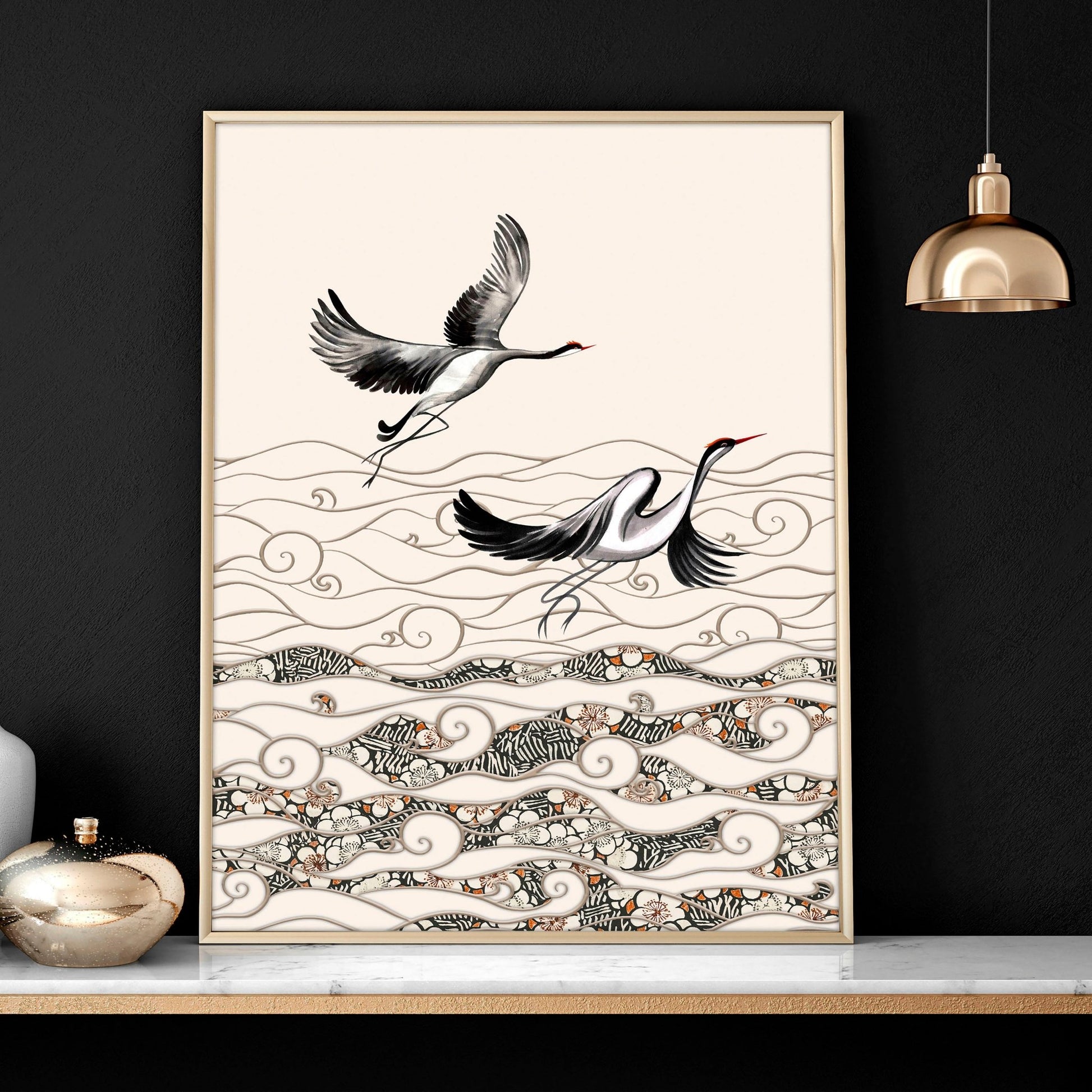 Traditional Japanese Crane Art | set of 2 wall art prints - About Wall Art