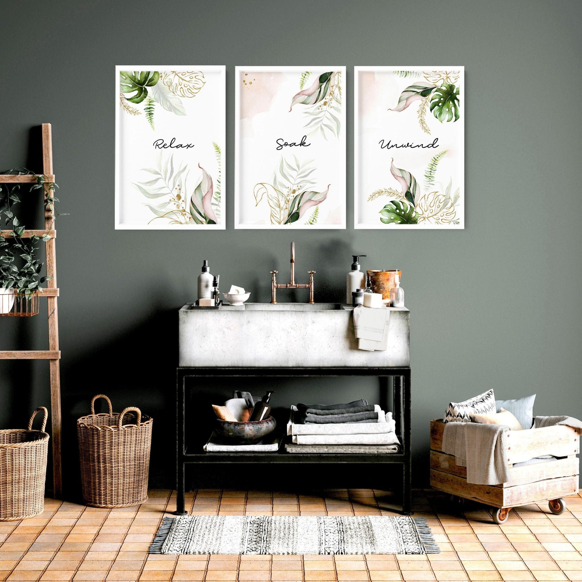 Tropical bathroom art prints | Set of 3 wall art prints - About Wall Art