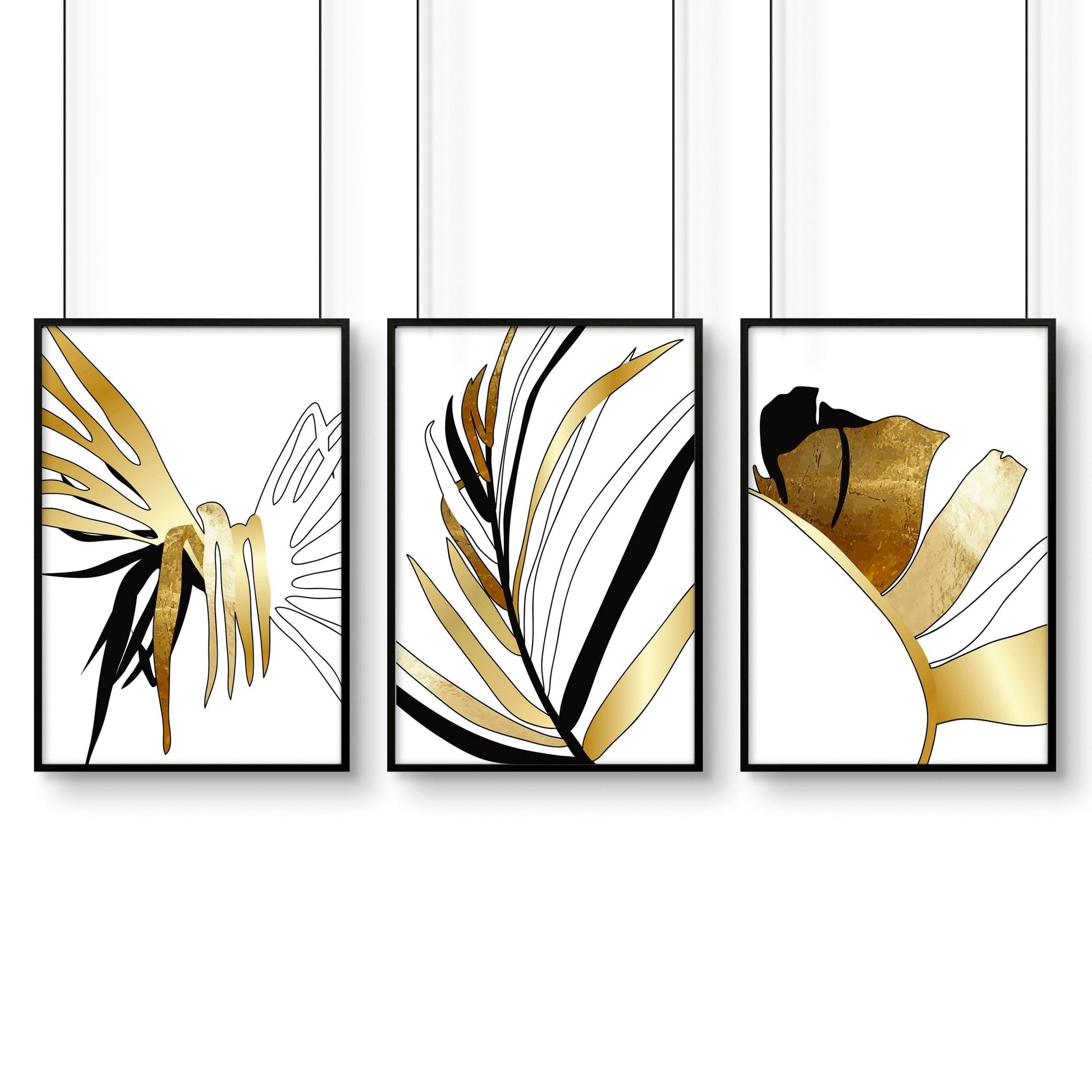 Tropical Gold wall art in bathroom | set of 3 wall art - About Wall Art