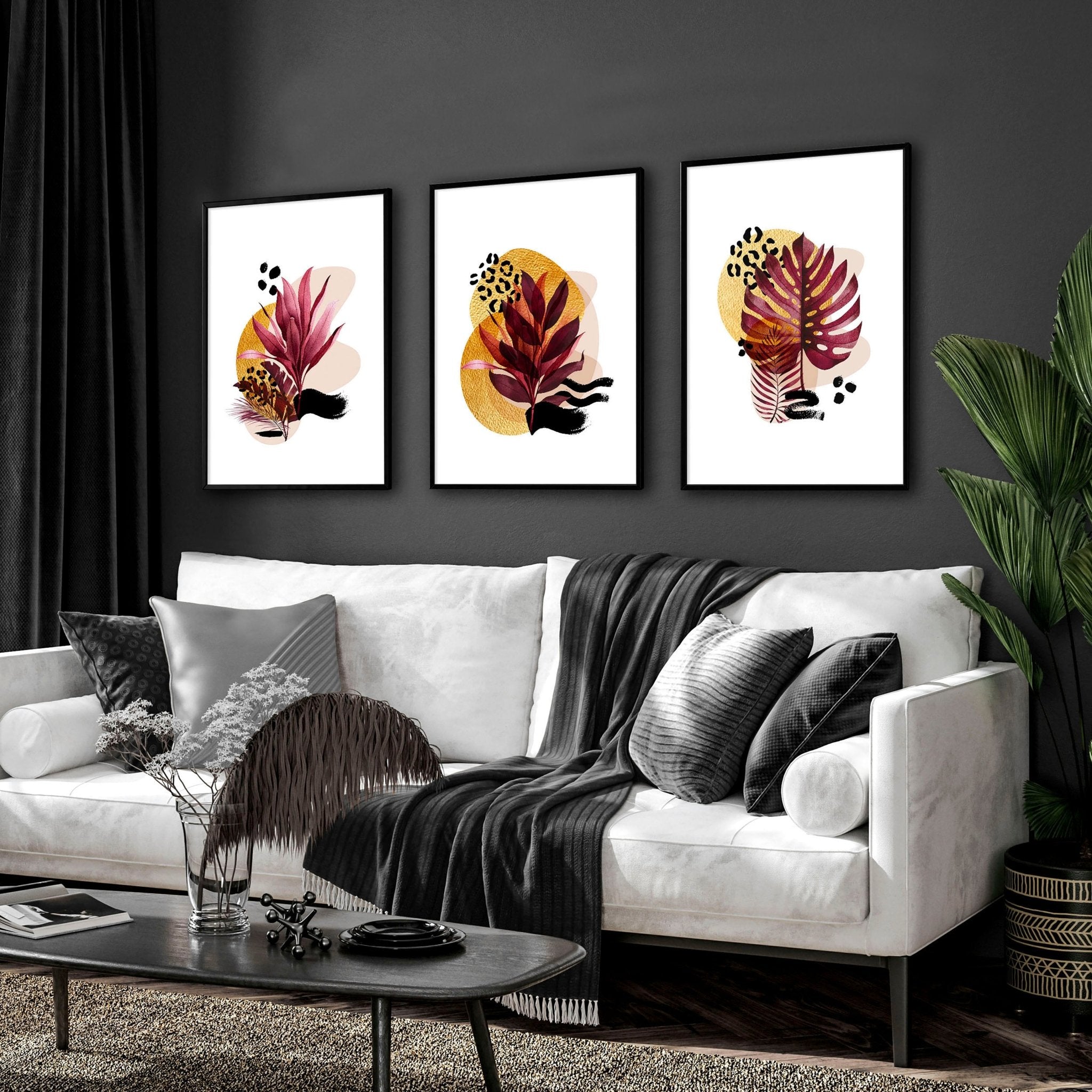 Tropical living room decor | set of 3 wall art prints - About Wall Art