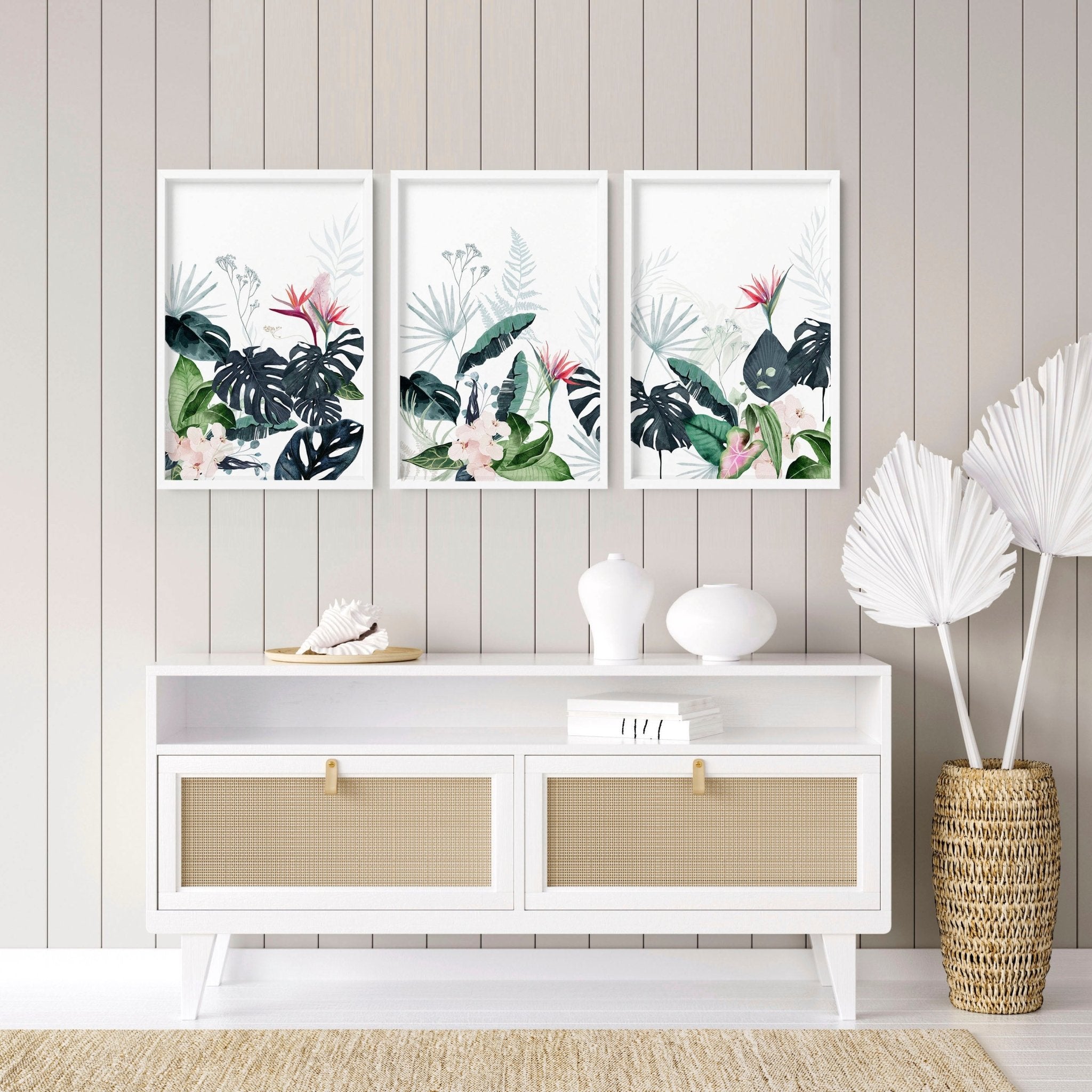 Wall painting for living room - Set of 3 Tropical wall art