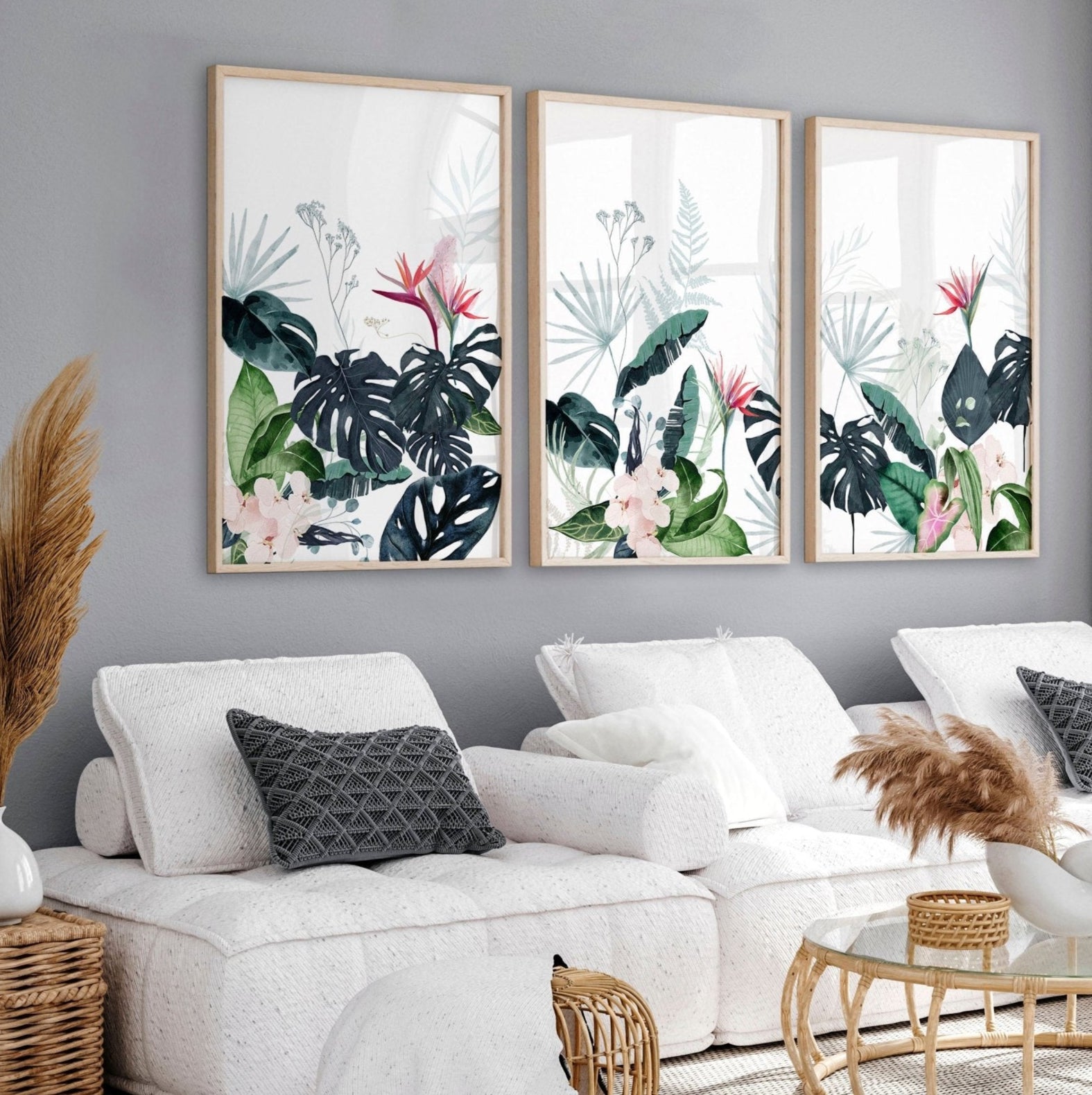 Wall painting for living room - Set of 3 Tropical wall art