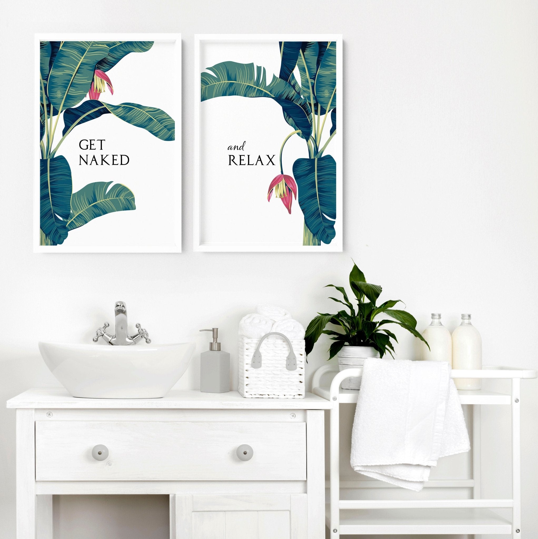 Prints for the bathroom walls | Set of 2 Tropical wall art