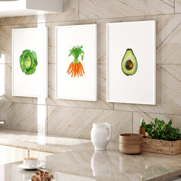 Vegetables Print for kitchen wall | Set of 3 wall art prints