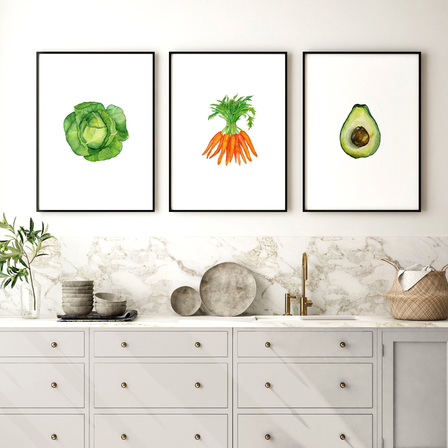 Artwork for the kitchen | Set of 3 framed wall art