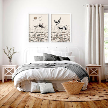 Wall art for bedrooms | set of 2 Japanese wall art prints