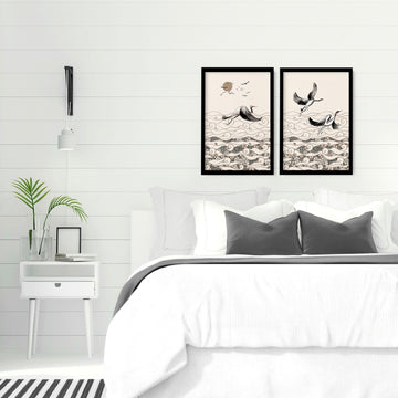 Wall art for bedrooms | set of 2 Japanese wall art prints