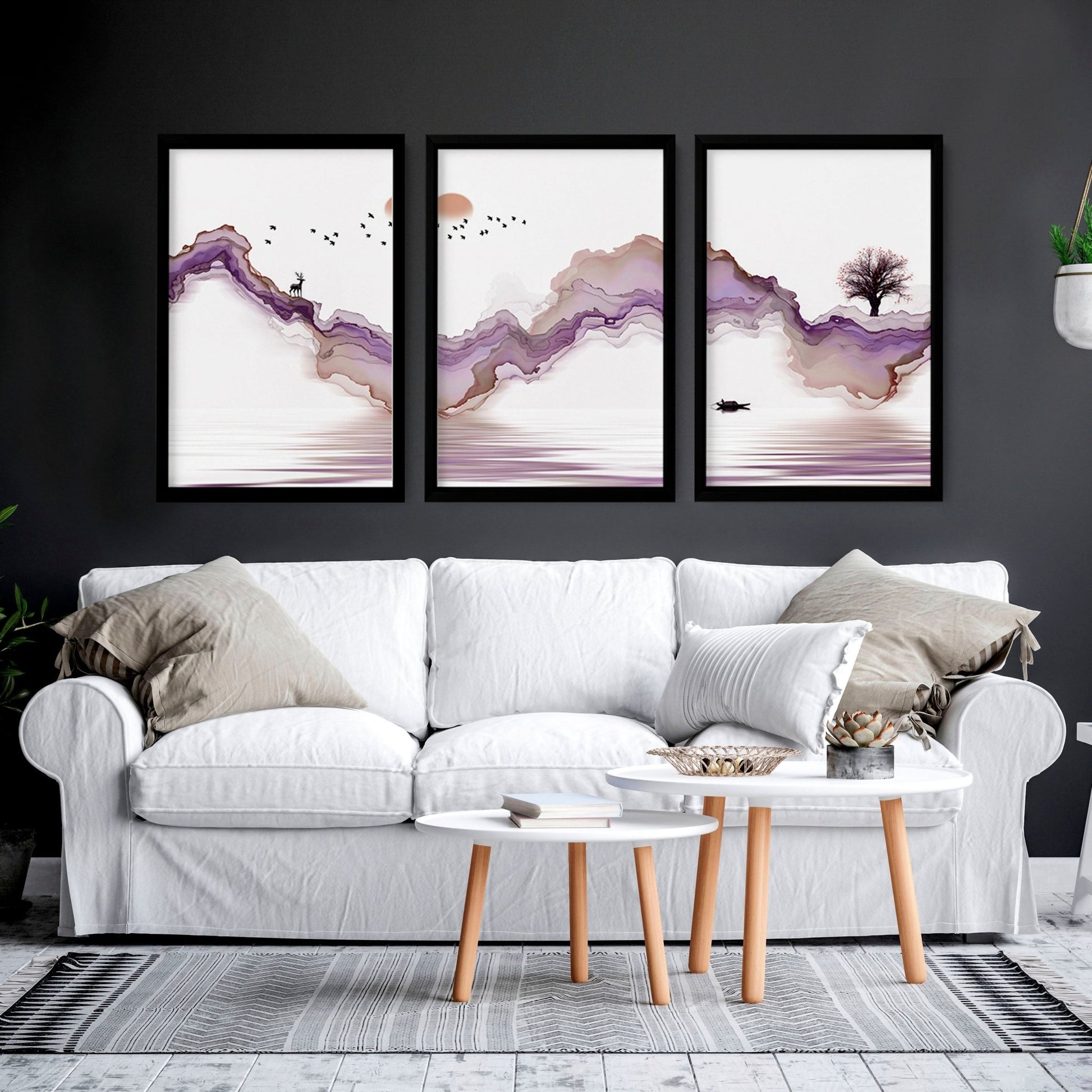 Wall hanging Japanese | set of 3 living room wall art