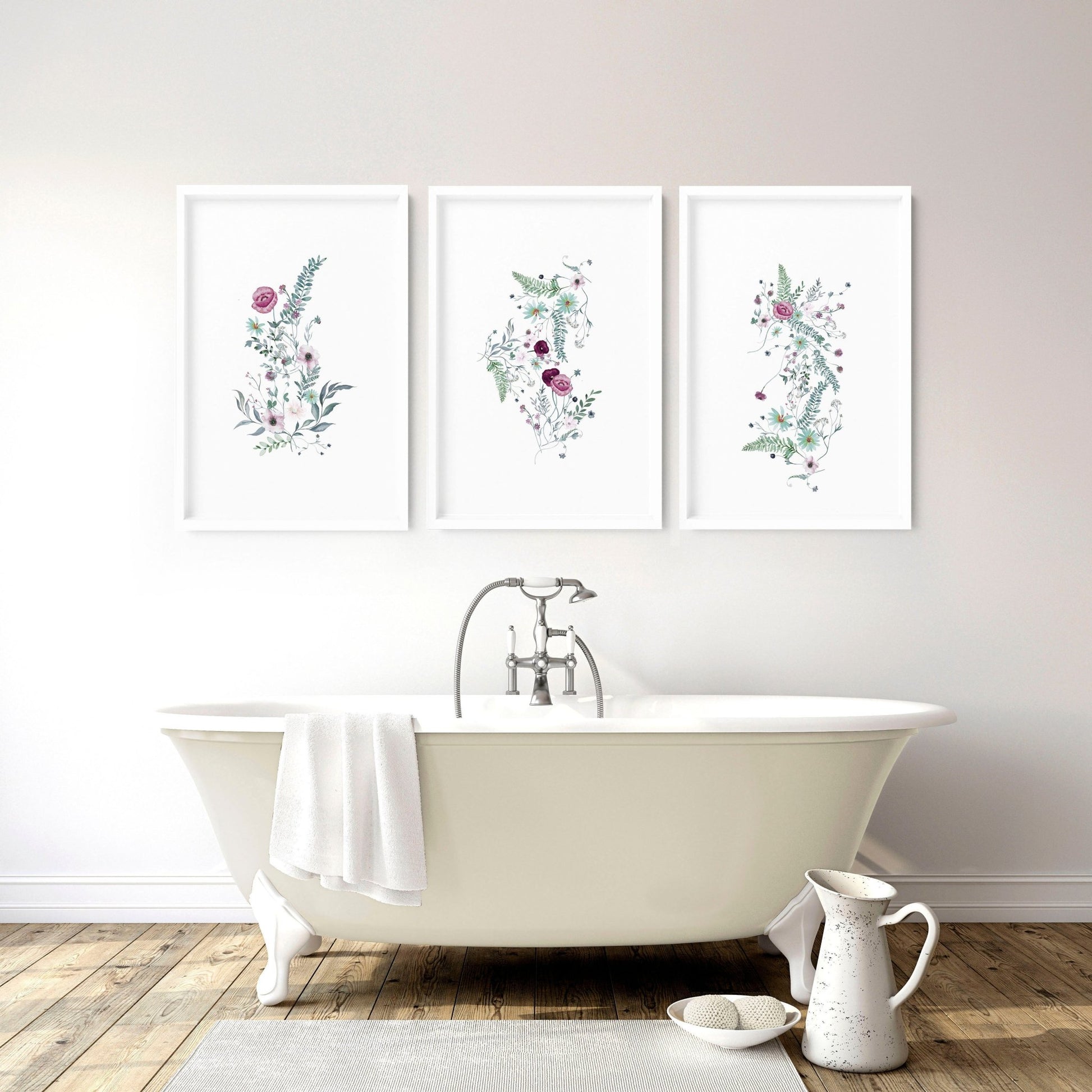Wall prints bathroom | set of 3 Shabby Chic art prints