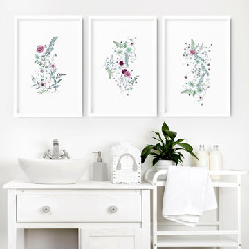 Wall prints for bathroom | set of 3 Shabby Chic art prints
