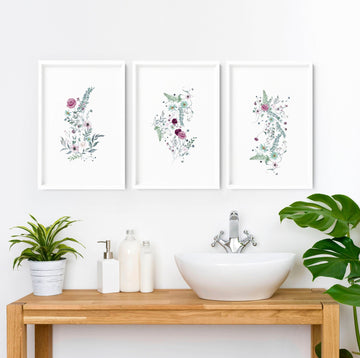 Wall prints for bathroom | set of 3 Shabby Chic art prints