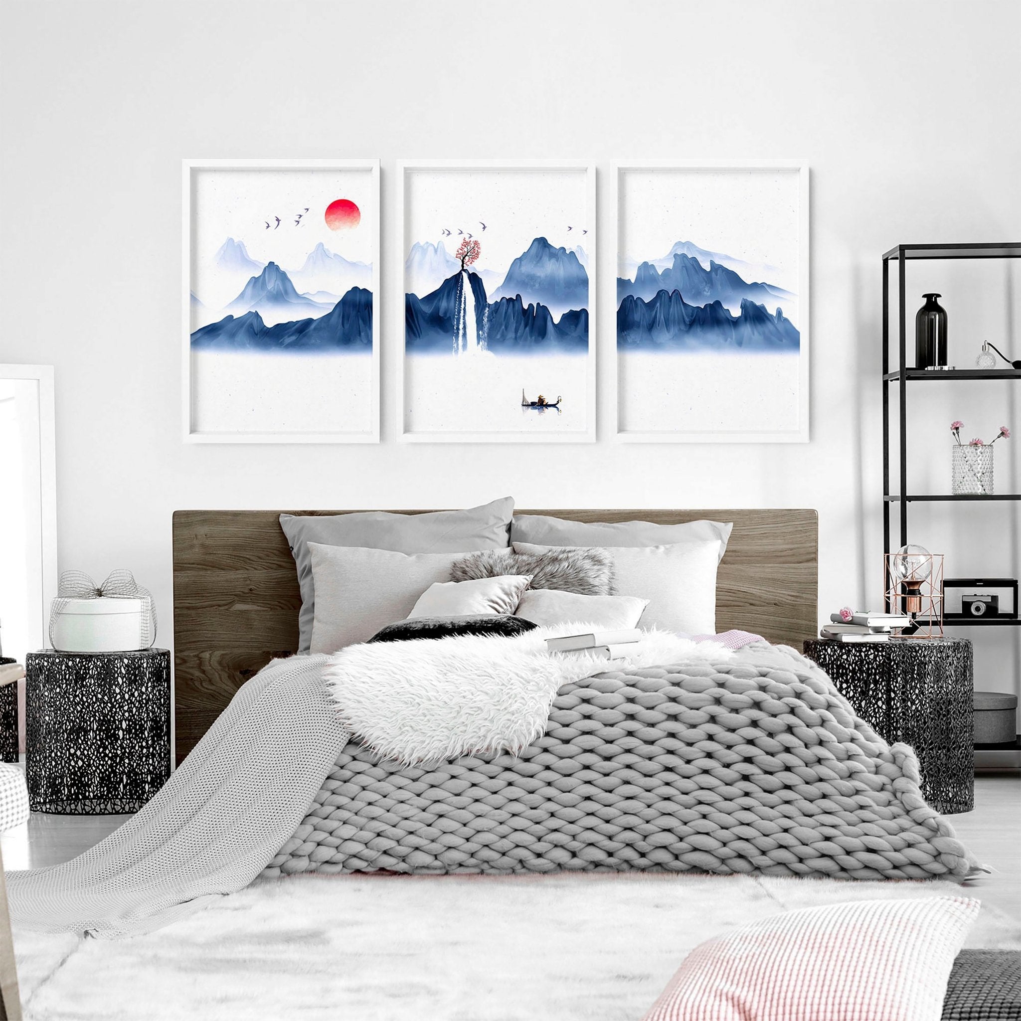 Zen decor for bedroom - Set of 3 Japanese wall art