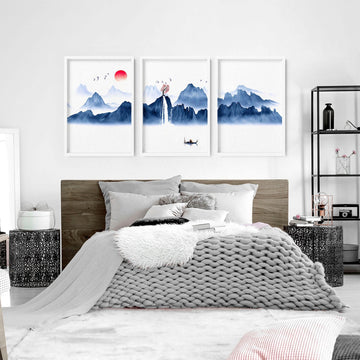 Zen decor for bedroom | set of 3 Japanese wall art prints