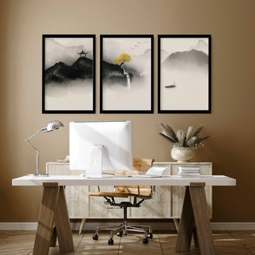 Japanese pagoda | set of 3 wall art prints for office